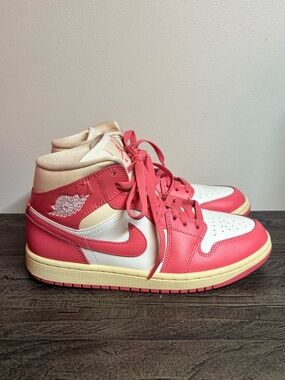 Air Jordan 1 Mid Pink and Cream Women's Sneakers